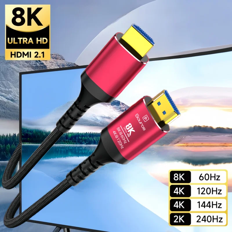 8K 4K HDMI Braided Optical Fiber Cable 32/50/65/100ft 48Gbps 4K120Hz HDMI 2.1 Cables Compatible with HDTV PS5/4 and RTX3080 3090