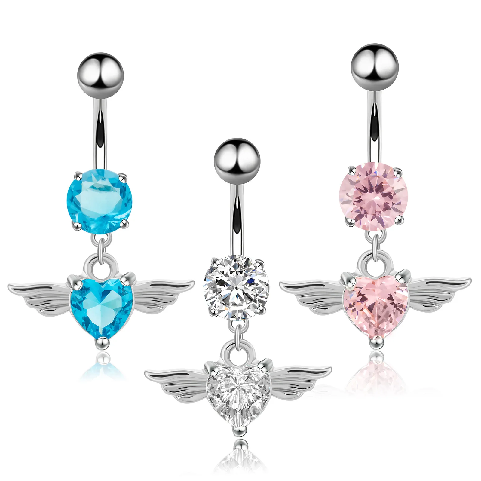 Body jewelry belly button ring  piercing jewelry  Angel Wings Feather Zircon navel rings seamoonpiercing