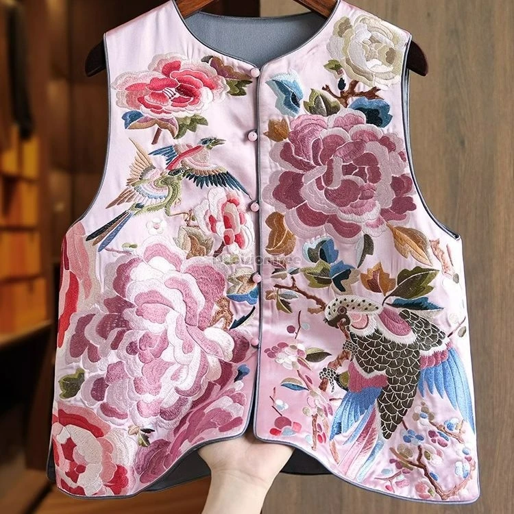 

Новинка 2025 года, китайский улучшенный жилет с вышивкой в национальном стиле в стиле ретро, женский повседневный элегантный костюм Тан без рукавов, жилет Cheongsam t001