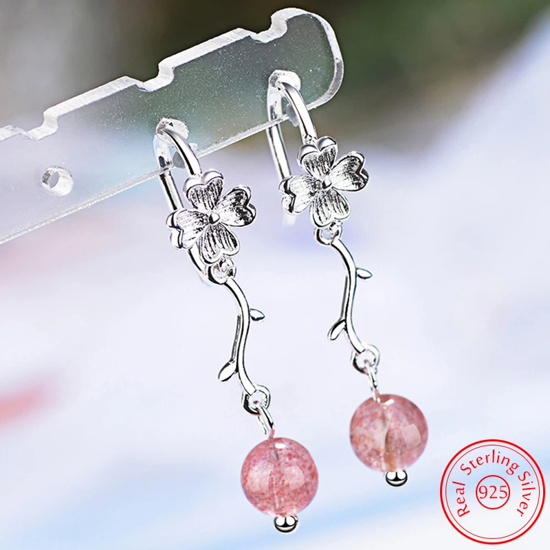 

Quality New Lady Jewelry Fashion 925 Stelring Silver Strawberry Quartz Floer Drop Earrings FQL25088
