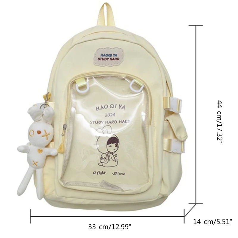 2024 New Trendy JK School Bag with Removable Ornament Nylon Backpack Large Rucksack