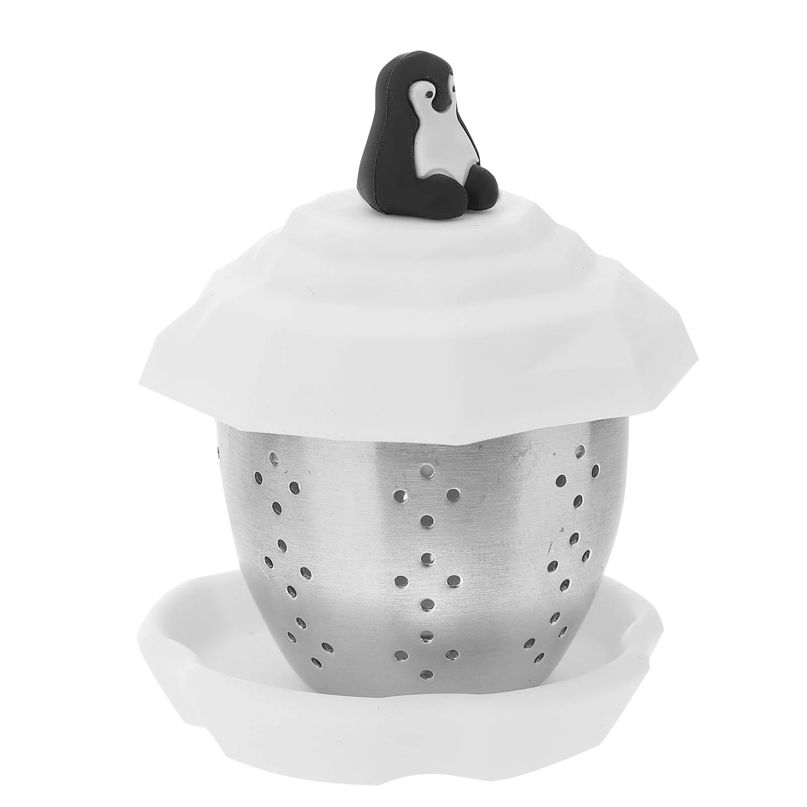 Roestvrijstalen Theemandje Theezeefdeksel Extra Fijne Theezeef Roestvrijstalen Thee-Infuser Thee-Kunstgereedschap Thuis Pinguïn Wit