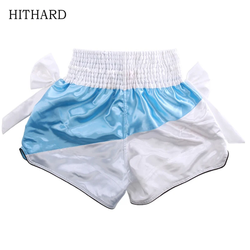 الملاكمة التايلاندية السراويل مع القوس الشريط سراويل ملاكمة النساء الرجال الطفل تصارع التايلاندية الملاكمة كيك بوكسينغ السراويل القتال الملاكمة ثي الملابس