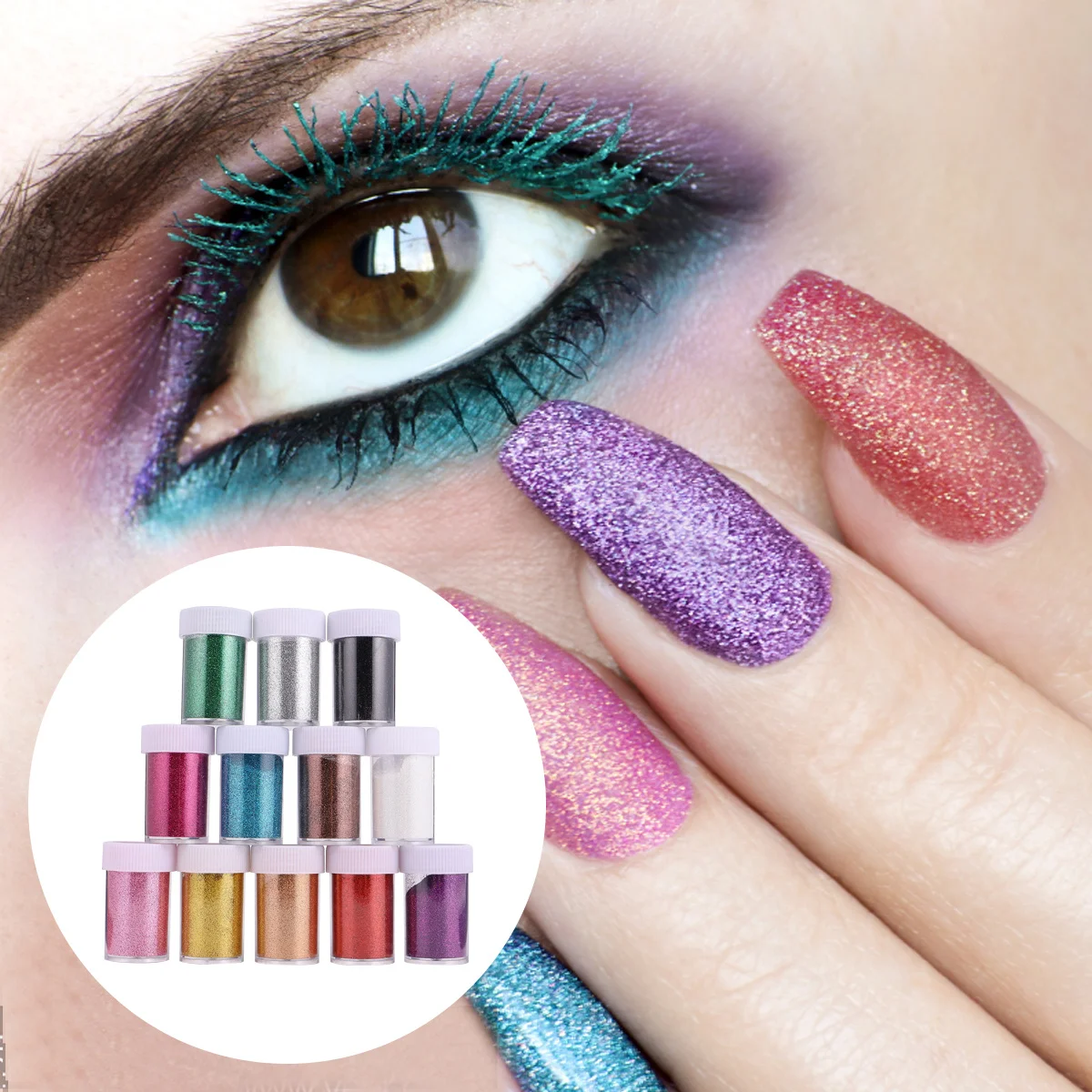 

12pcs Glitter Powder For Nail Art Set Assorted Colors Shiny Pigment Sequins Face Body Makeup Craft Decor Nail