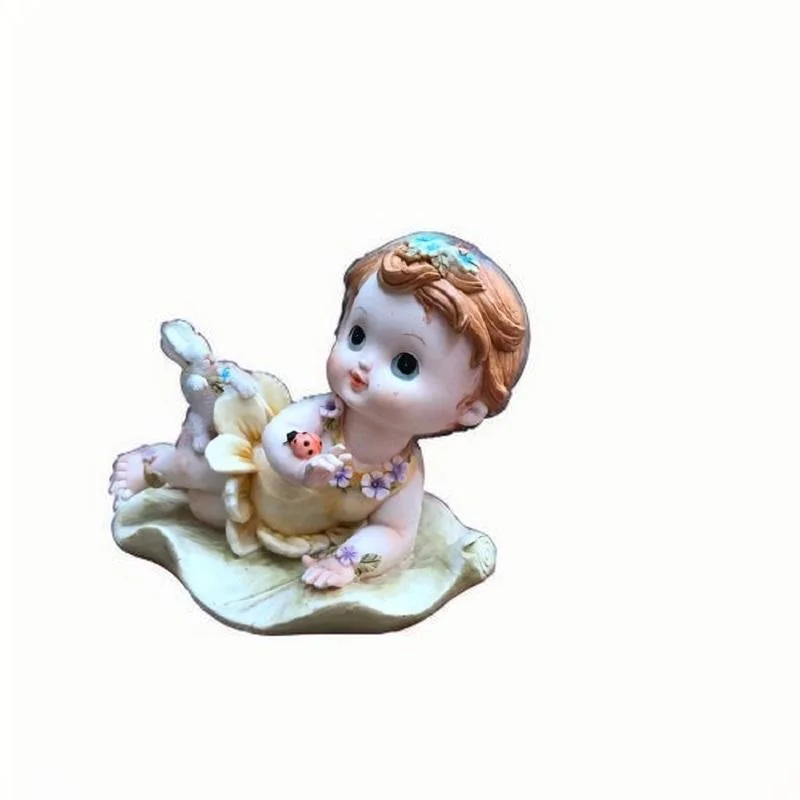 Resin antique children's sculpture, little angel figurine, creative rustic European neoclassical porcelain crafts