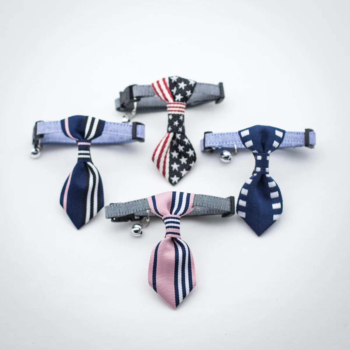 

Dog Necktie Adjustable Pet Bow Tie For Cats Dogs Cotton Canvas Stainless Buckle Hand-Sewn Elastic Strap Pink Vertical Bar