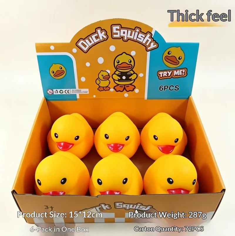 Nouveau lot de 6 jouets Squishy en forme de canard jaune de 15 cm, remplis de farine, en TPR, à remontée lente, anti-stress
