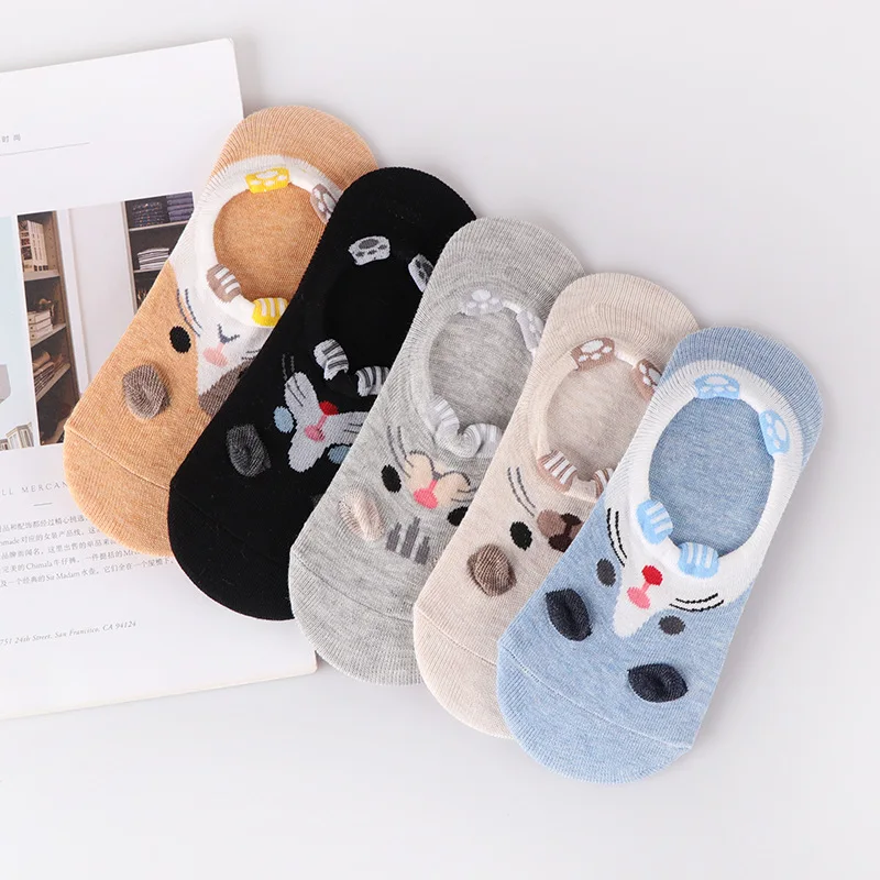 5Pairs/lot Women Socks Female Cotton No Show Ankle Socks Animal Cartoon 3D Socks Lovely Cute Students Girls Socks image 5