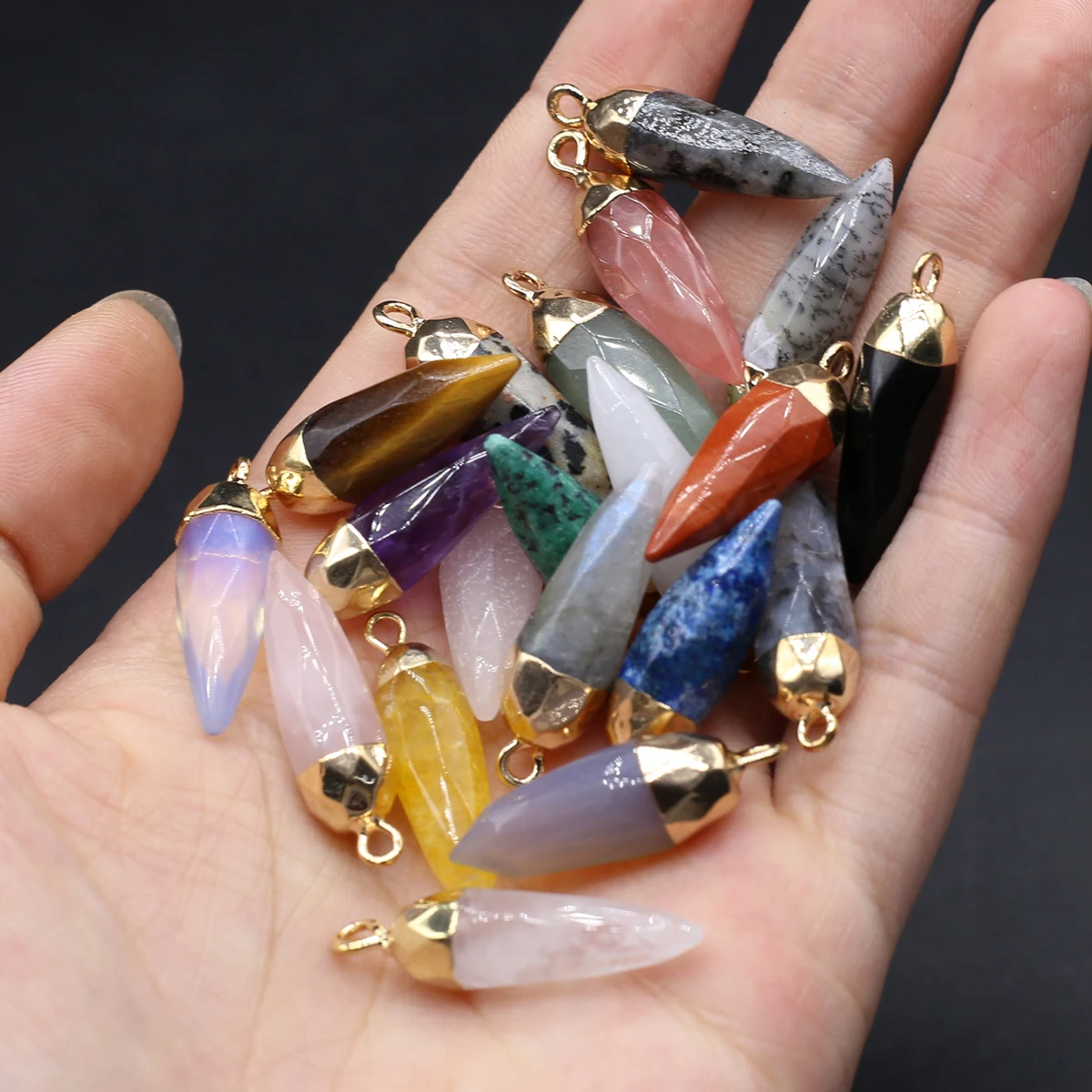 10PCS Natural Semiprecious Stone Random Color Bullet Head Cut Pendant 27x8mm Jewelry Making DIY Necklace Earring Accessories