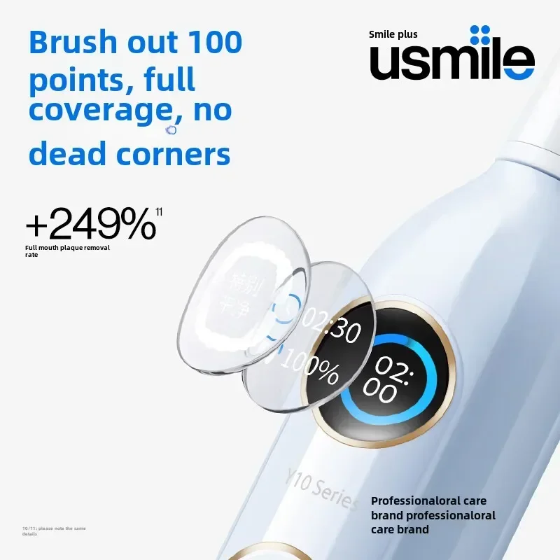 Usmile Cepillo de dientes eléctrico Y10pro Pareja Adulto Vibración sónica Pantalla inteligente [Absorción de impactos inteligente · Cepillo Recordatorio de fugas]]