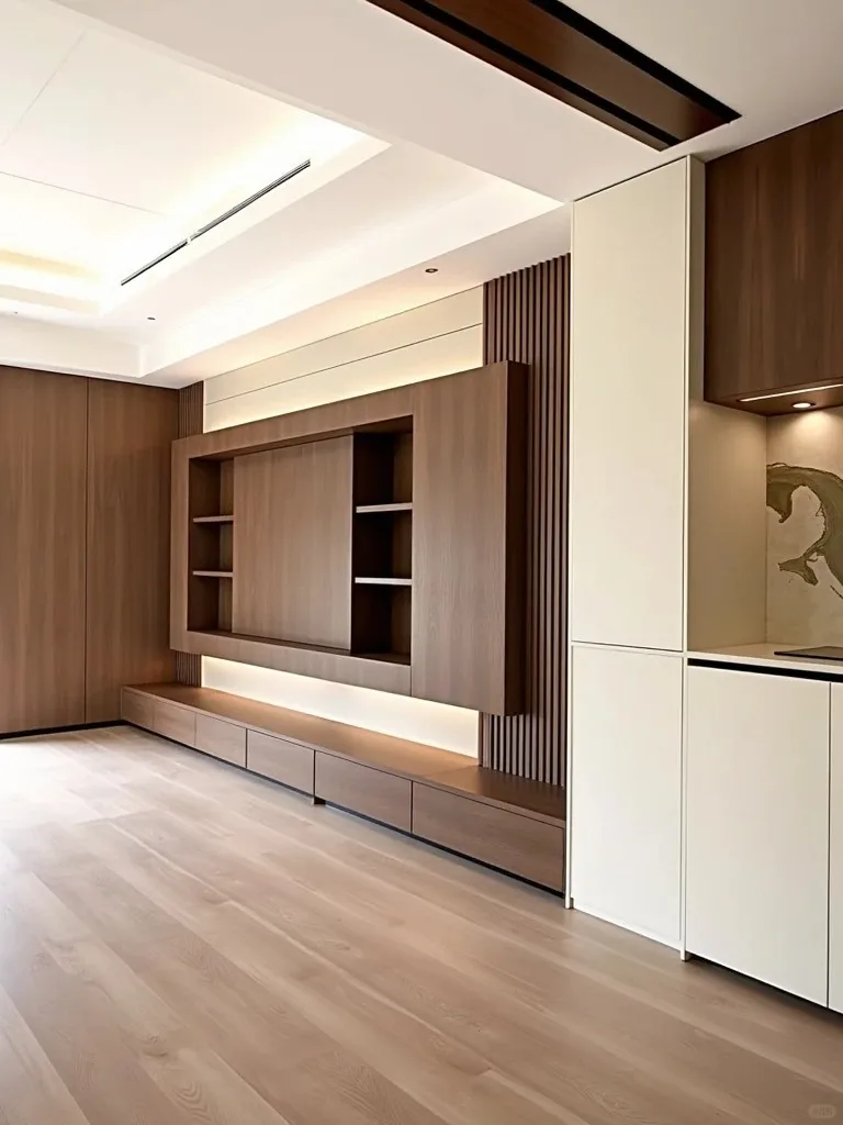 High quality modern design combination TV cabinet background wall hidden wooden TV cabinet