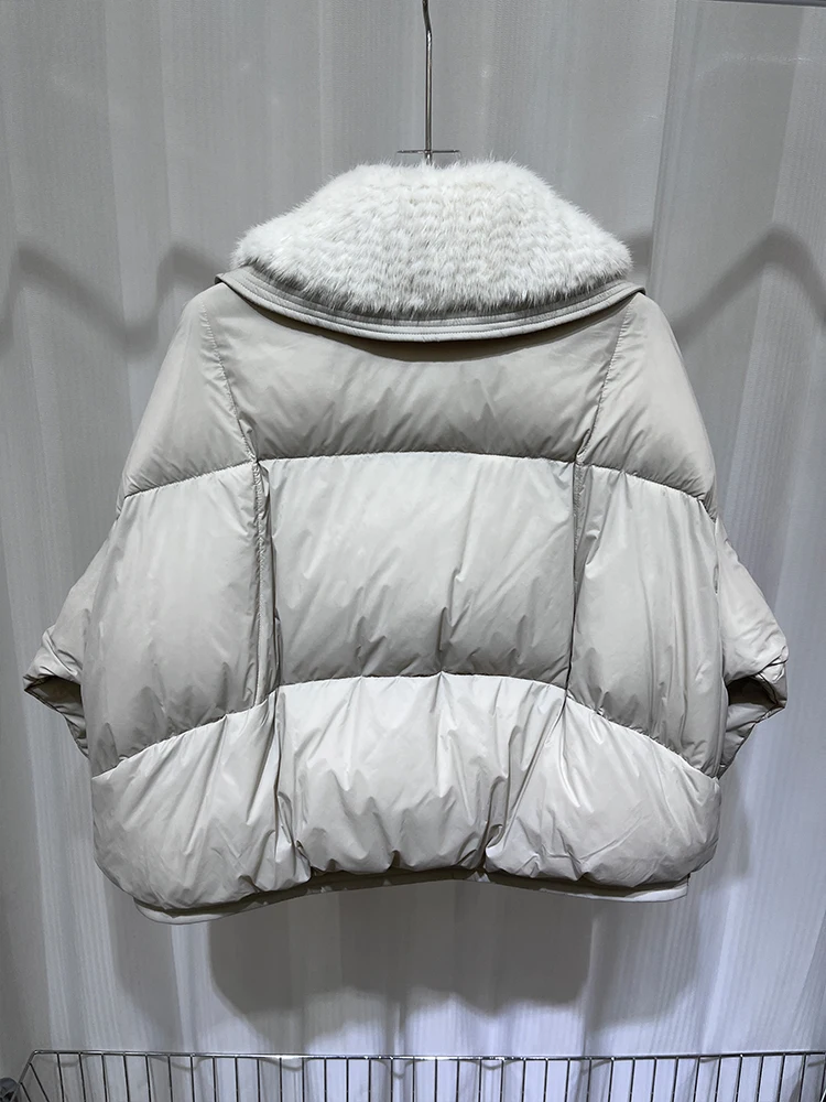 Doudoune d'hiver en duvet d'oie pour femme, col en fourrure de vison, optique chaude, parkas de luxe, vêtements féminins, nouveau, 2024