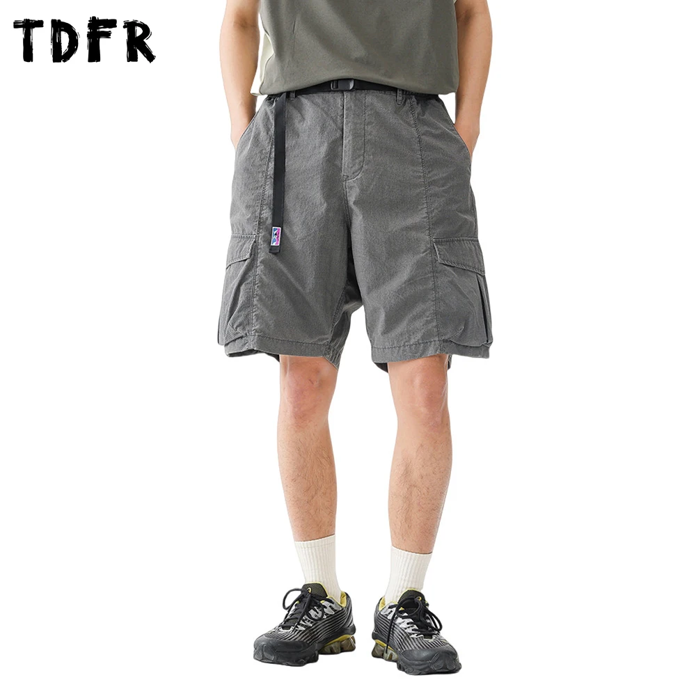 포켓 솔리드 카고 반바지 남성 여름 캐주얼 사파리 스타일 밴딩 허리 벨트 배기 와이드 레그 퀵 드라이 무릎 길이 반바지 남성용