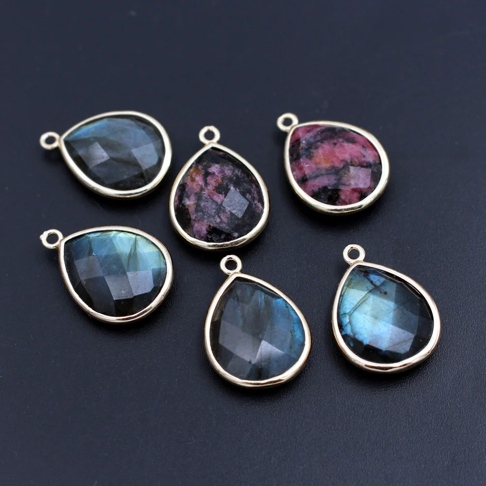 

6pcs 15x22mm Faceted Teardrop Natural Labradorite Stone Drops Pendant Charms