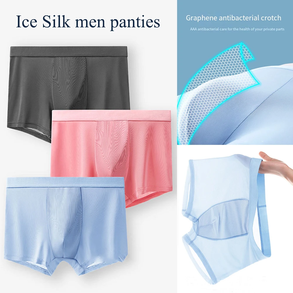 

Ice Silk Men Panties Sexy Solid Boxer Shorts Seamless Comfy Underwear For Men Bulge Pouch Briefs 7 Colors Antibacterial Briefs