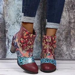 New Bohemia Platform Boots Women Shoes Ethnic Style Casual Retro Stitching High Heel Short Boots Ladies Boots Woman Shoes