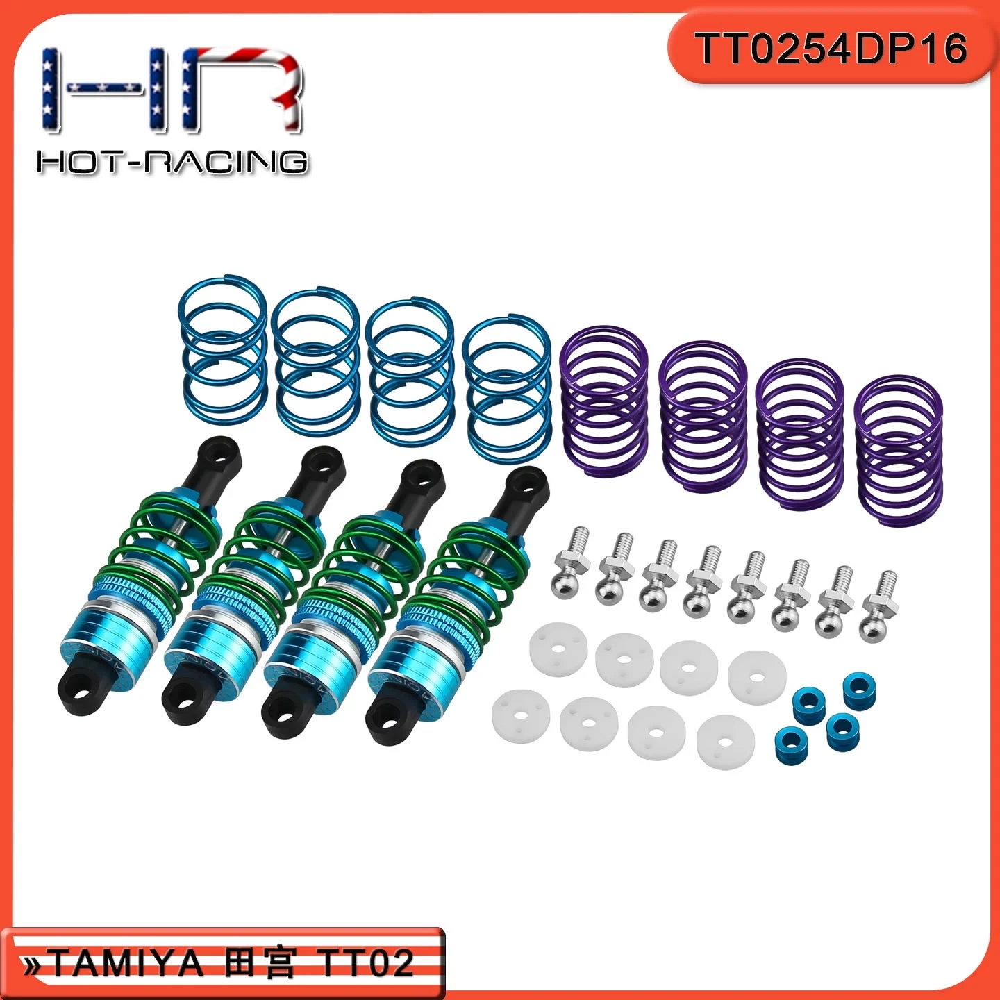 HR TAMIYA TT02 Aluminum Shock Absorber Kit (53mm Mounting Distance) - Three Sets of Springs