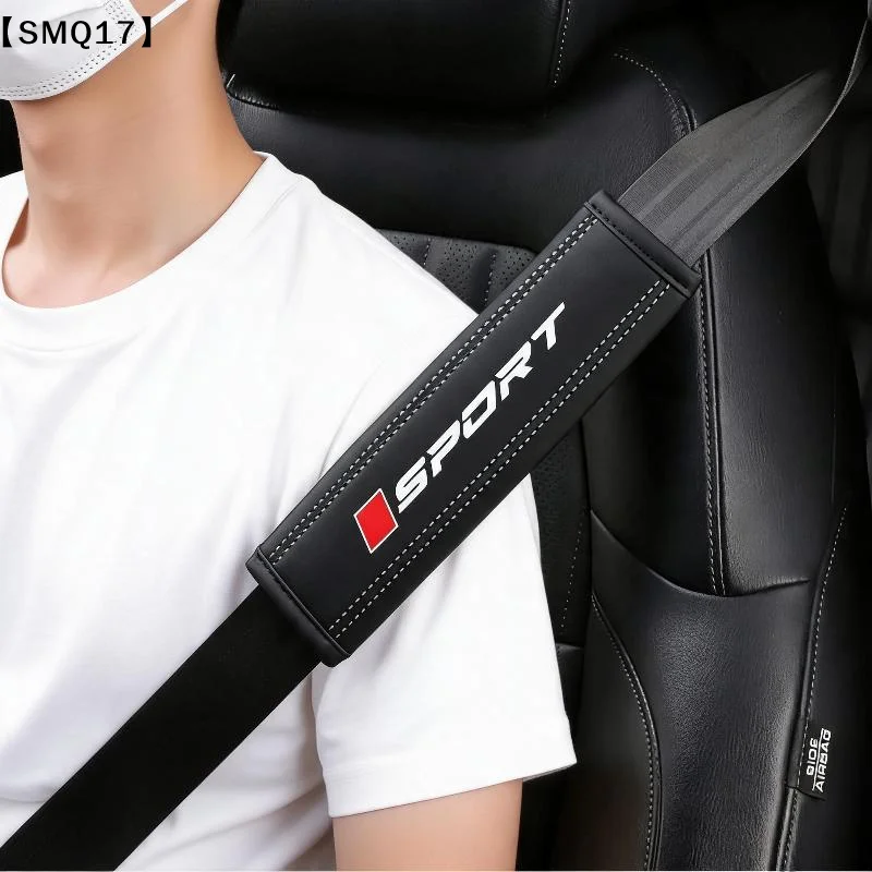 PU Leather Car Seat Belt Shoulder Pad Soft Comfortable Cushion Sport Logo Print For Daily Driving Long Trips Fits Most Cars【SMQ】