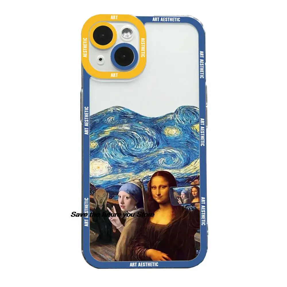 Great Art Aesthetic David Mona Lisa custodia per telefono per iPhone 13 12 11 14 15 16 Pro Max XSMax XR X 16Plus custodia morbida in TPU trasparente