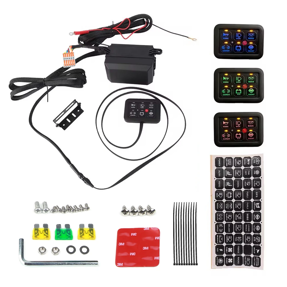 12V-24V LED 6 Gang Switch Panel 600W-1200W Circuit Control Relay System Box Slim Touch Control Panel for Boat Jeep UTV Caravan