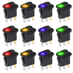 12PCS Round Toggle Switch Lighted 3 Pin with Color LED ON Off Button 12V 20A Switch for Automotive Car Truck