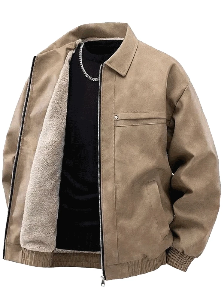 

Винтажные замшевые теплые парки на флисовой подкладке, мужские зимние ветрозащитные утолщенные пальто, морозостойкая куртка, верхняя одежда с карманами