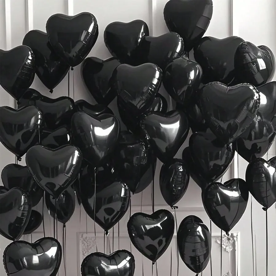 

30 шт. Черные воздушные шары в форме сердца 18, букет сердца, фольгированные гелиевые шары с любовью, поддержка гелия для Дня святого Валентина, дня рождения, свадьбы, Br