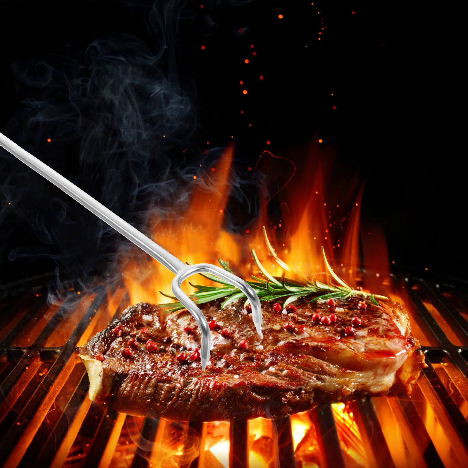 

Meat Hook Stainless Steel Food Flipper Hook Heavy Duty Bbq Meat Turner Handle Kitchen Barbecue Grilling Accessory