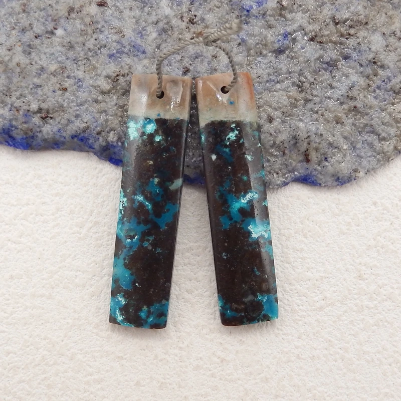 Natural Stone Chrysocolla Rectangle Earrings Beads For Jewelry Making , DIY Jewelry, Gemstone Earrings,40x10x4mm 6g