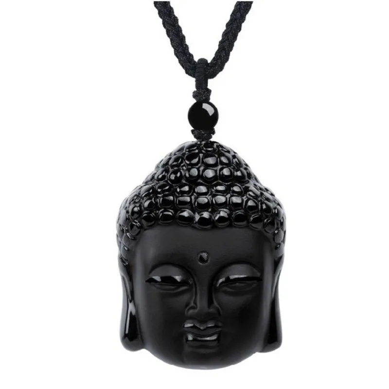 Obsidian Pendant Buddha's Head Pendant Lucky Transshipment Protective Men and Women Money Pendant Chain.