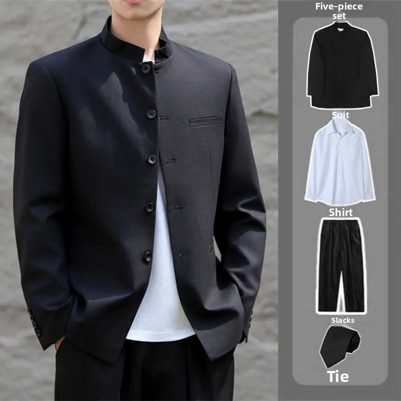 

New Chinese Sle Men's Jaet Zhaoanhe Spring Autumn Stand Collar Suit Set Casual Long Sve Color Faionable