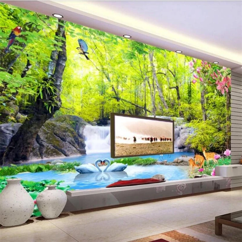 

Wellyu Custom wallpaper 3D stereo photo mural forest waterfall landscape living room bedroom TV background wall decoration обои