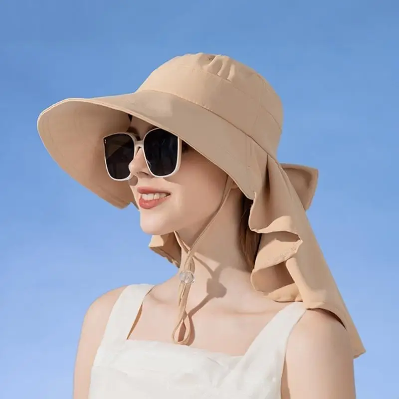 

L5YA Breathable Bucket Hat Wide Brims Fisherman Hat with Ponytail Hole for Woman Girl