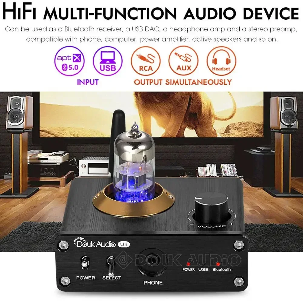 Douk Audio U4 Mini Bluetooth 5.0 Tube Headphone Amplifier USB DAC Stereo Audio Preamp USB Sound Card APTX-LL