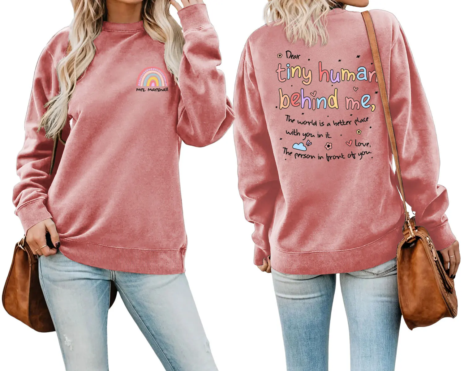 

Autumn new crew-neck hoodie Dear Tiny Human print loose fashion long-sleeved top ladies casual T-shirt pullover