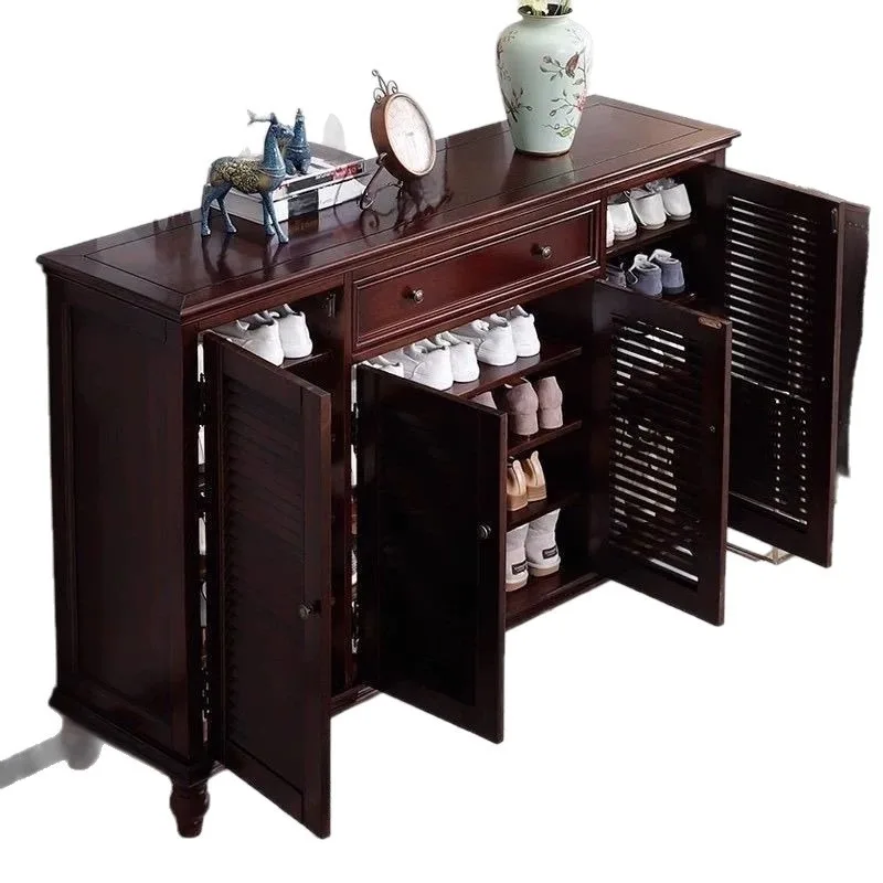 American solid wood shoe cabinet, simple home modern foyer locker, louver breathable multi-layer storage large-capacity entrance