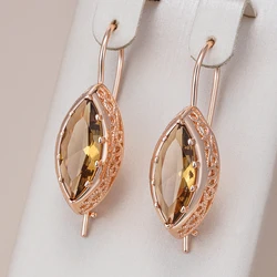 Kinel Hot Light Brown Natural Zircon Long Drop Earrings for Women Rhombus 585 Rose Gold Color High Quality Daily Fine Jewelry