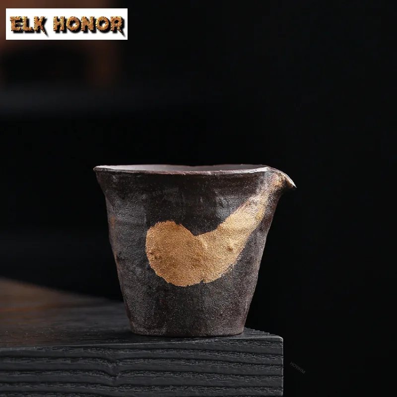 120ml Gold Drawing Old Rock Mud Tea Pitcher Pour Tea Fair Cup Cha Hai Dispenser Justice Cup Fair Mug Tea Ceremony Accessories