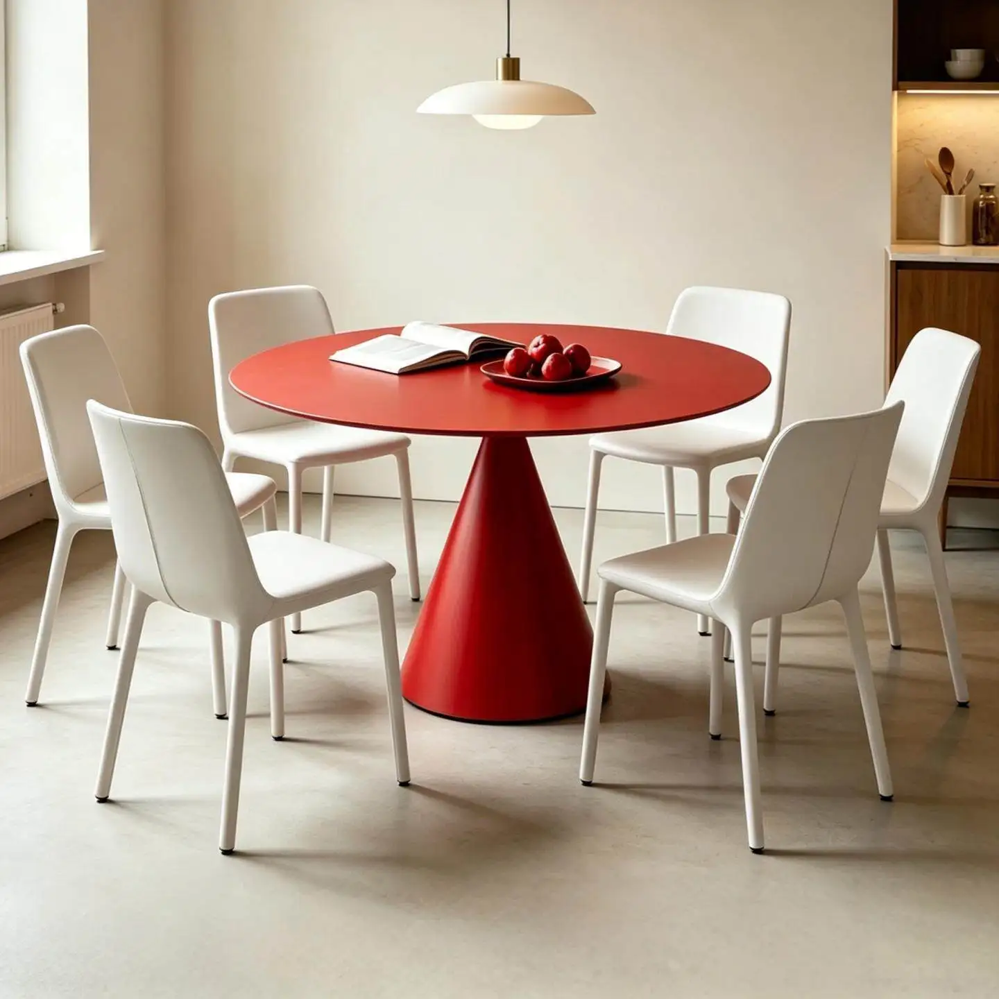 Burgundy paint dining table Small apartment round dining table Modern simple home restaurant to eat
