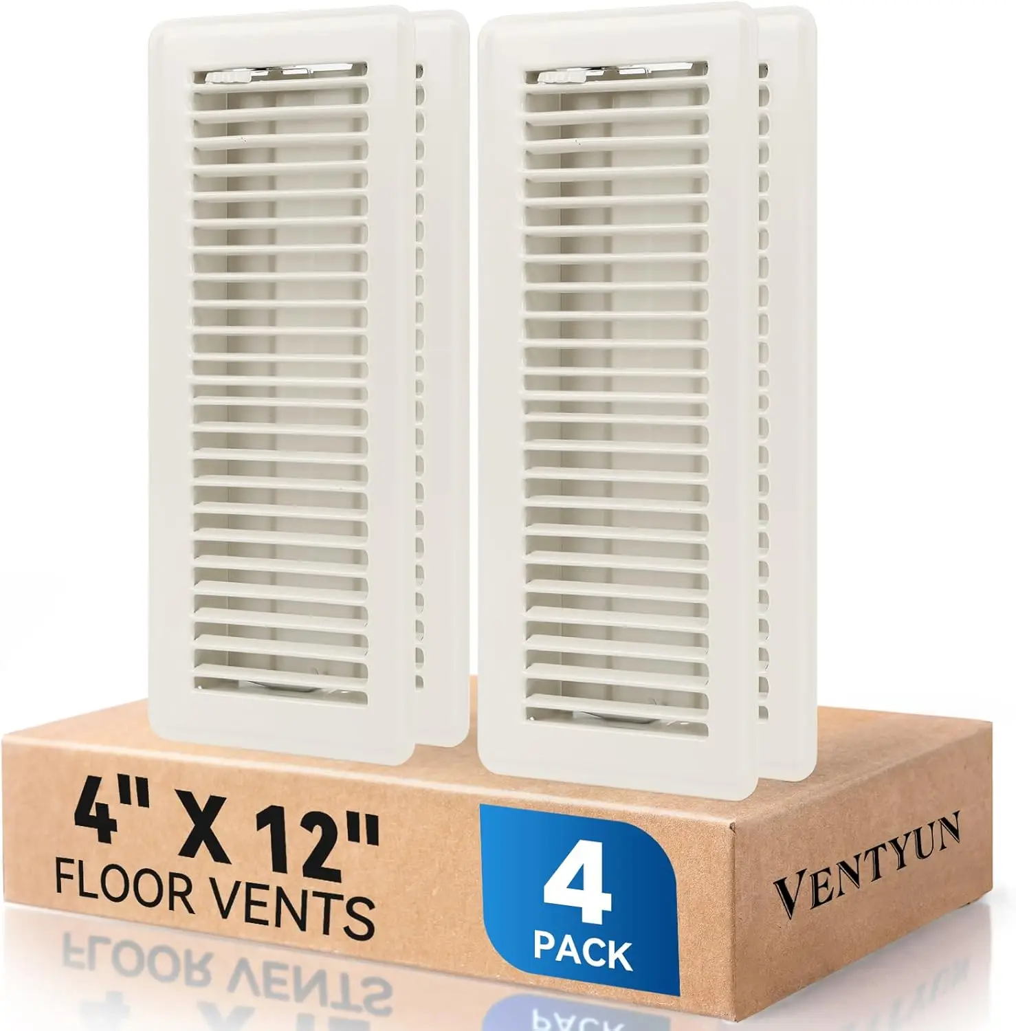 

Вентиляционные решетки для пола 4x12 дюймов, набор из 4 штук, металлические, с регулируемым потоком воздуха, безопасные изогнутые края для пола/стены, белые