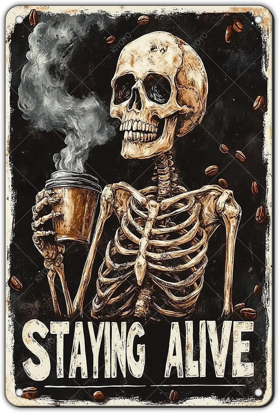 Halloween Skeleton Metal Tin Sign Staying Alive Vintage Wall Decor Funny Aluminum Sign for Bars Restaurants Man Cave  --Tin Sign