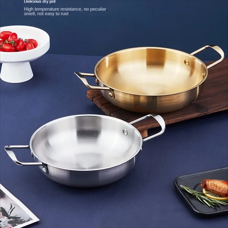 Olla de Acero Inoxidable con Asa para Cocina, Sartén para Paella, Olla para Arroz y Mariscos, Platos para Picnic y Aperitivos