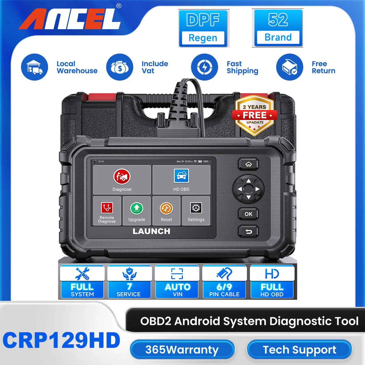 

2024 LAUNCH CRP129HD Heavy Duty Truck Engine analyzer OBD2 Scanner Tool Bi-directional Commercial Vehicle All System Oil Reset