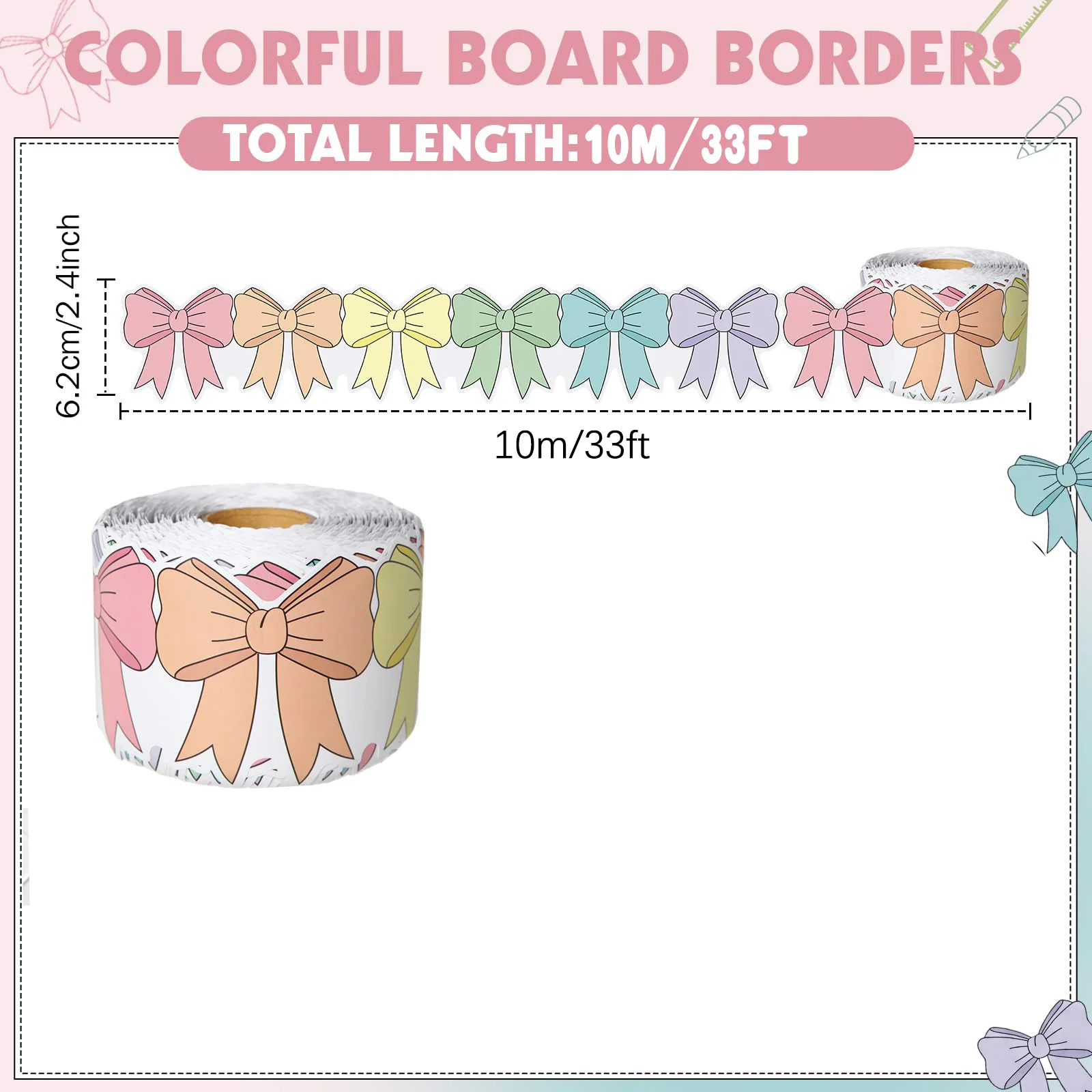 32.8Ft Colorful Bow Bulletin Board Border Hippie Boho Color Bow Die-Cut Border Trim for Back to School Chalkboard Wall Decoratio