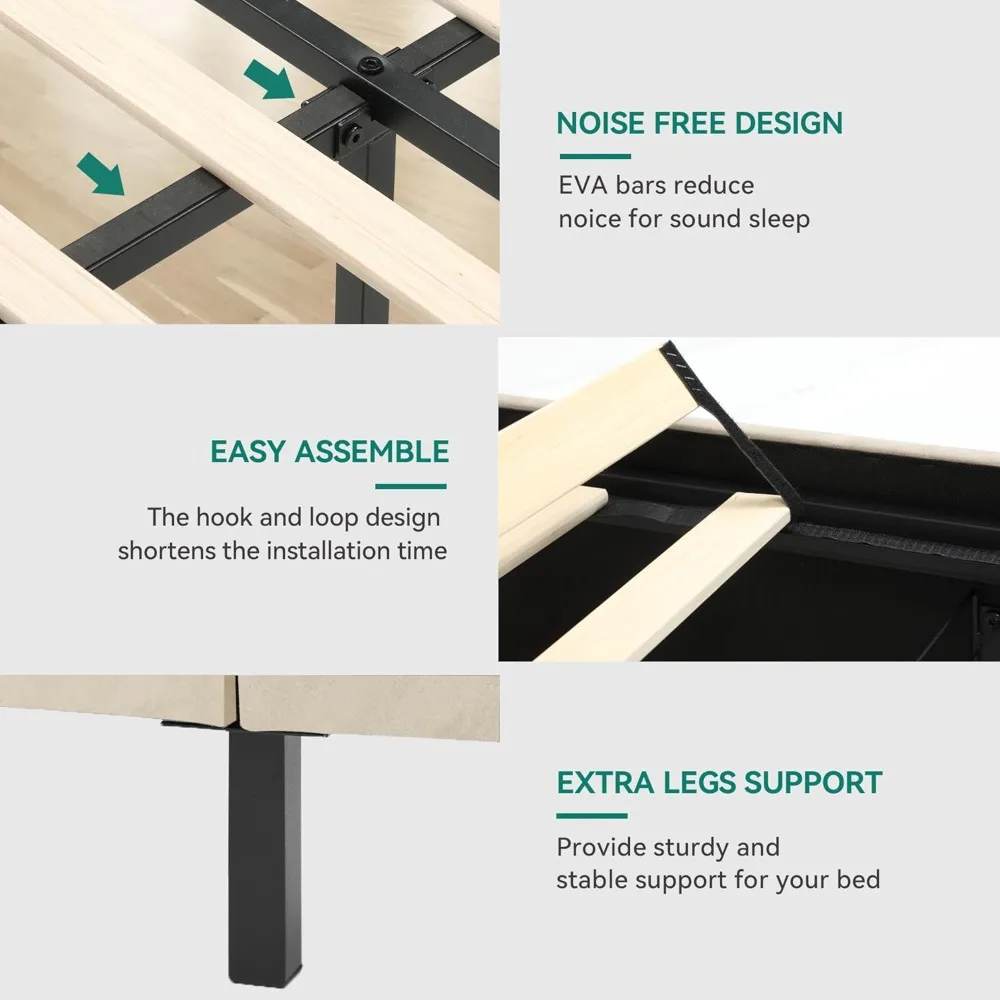 Bed Frame Large, LED Bed Frame, with 4 Storage Drawers, Adjustable Cushioned Headboard Platform Bed