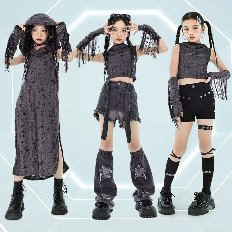 2024 Girls Jazz Dance Street Dance Costumes  Girl Summer Jazz Catwalk  Hip Hop Shirt For Girls  Hip Hop Girl Set