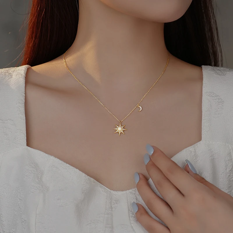 s925 sterling silver eight-point star moon necklace for women light luxury classic collarbone chain elegant fashionable retro