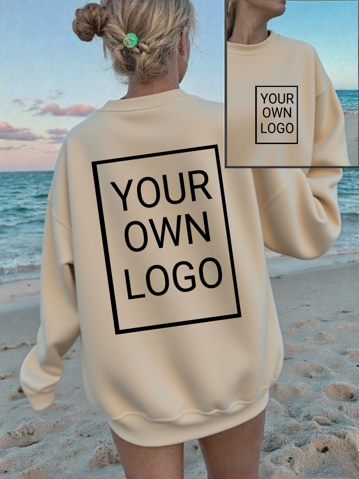 Double Sided Company Party Custom Logo Sweatshirt Women Autumn hip Hop Pullover Crewneck Fleece Streetwear Casual Loose Clothes