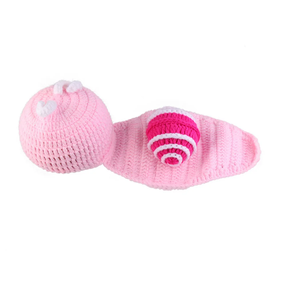 

Children's Wool Snail Pattern Knitting Set Pink Hundred Days Photo Prop Baby Photography Headband Hat Crochet Outfit