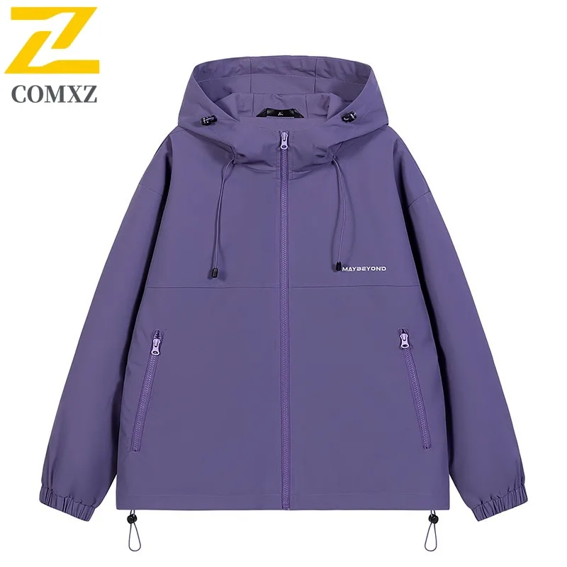 

COMXZ Mens Jacket 2025 Classic Hooded Outdoor Travel Camping Windproof Coat Casual Adventure Waterproof Autumn Windbreaker